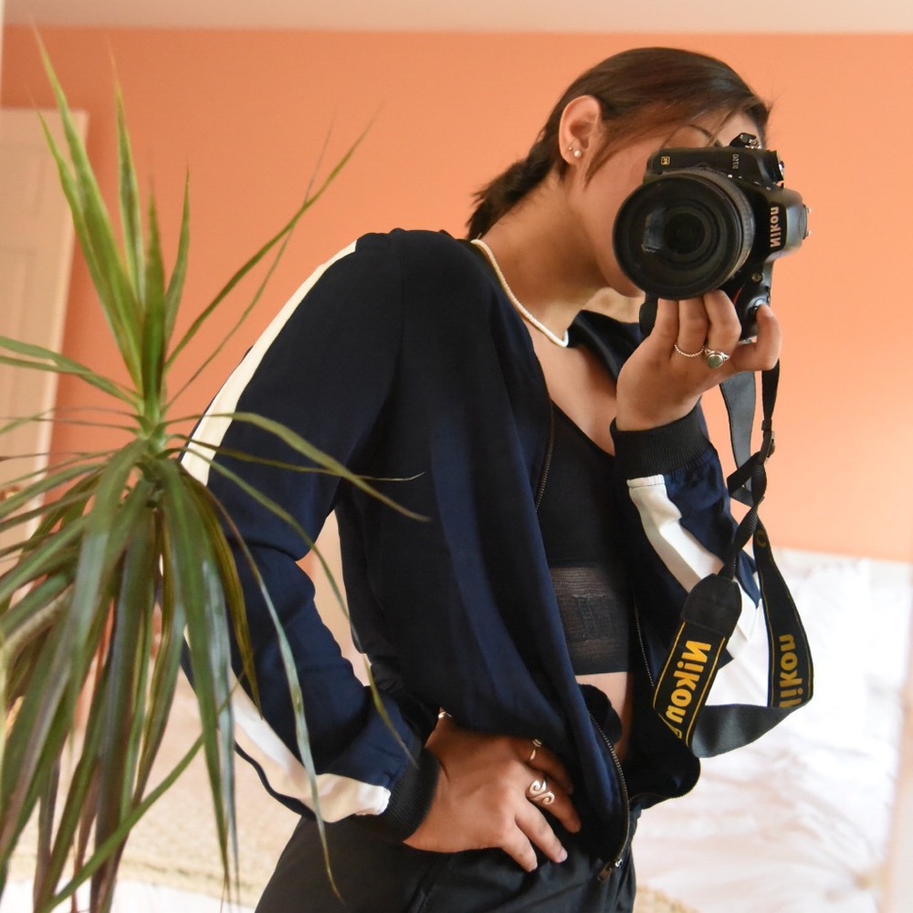 DESIGNER NAVY BLUE ZIP UP BLOUSE